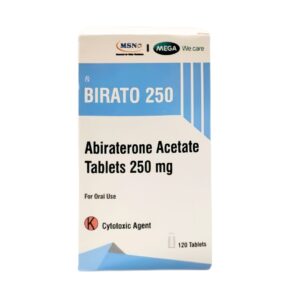 Kotak obat Birato 250 Abiraterone Acetate 250 mg produksi MSN Laboratories, distribusi Mega We Care.